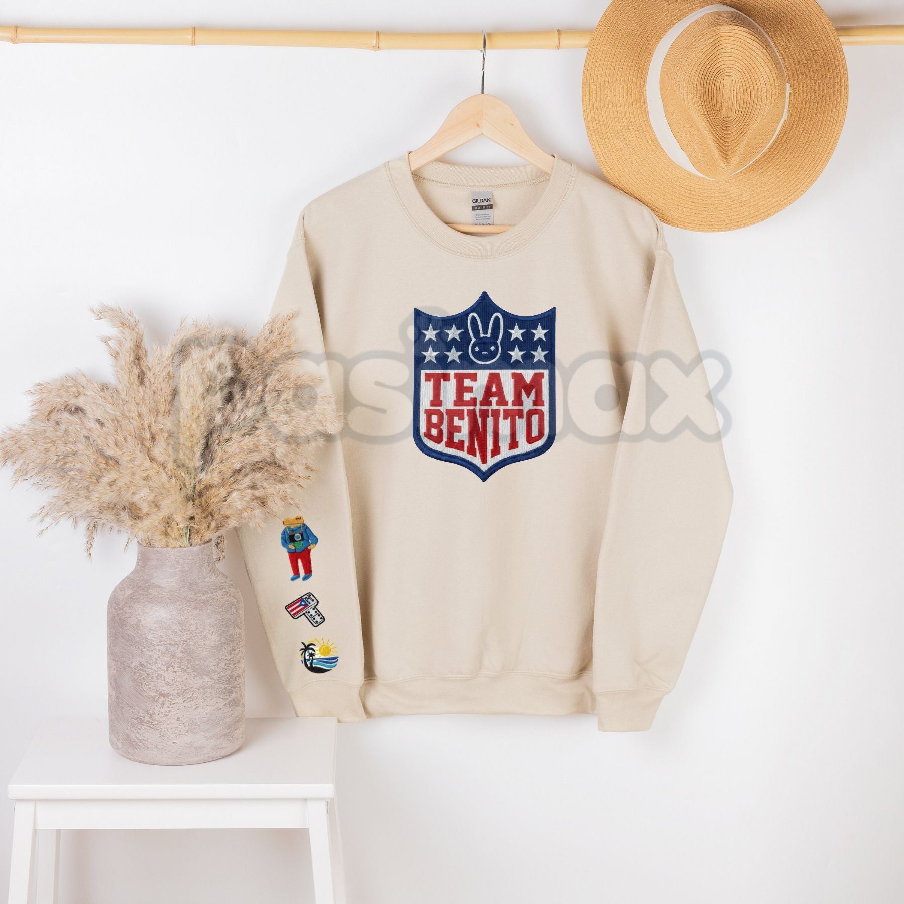 "Here For The Benito" Embroidered Sweatshirt – Bad Bunny Fan Crewneck
