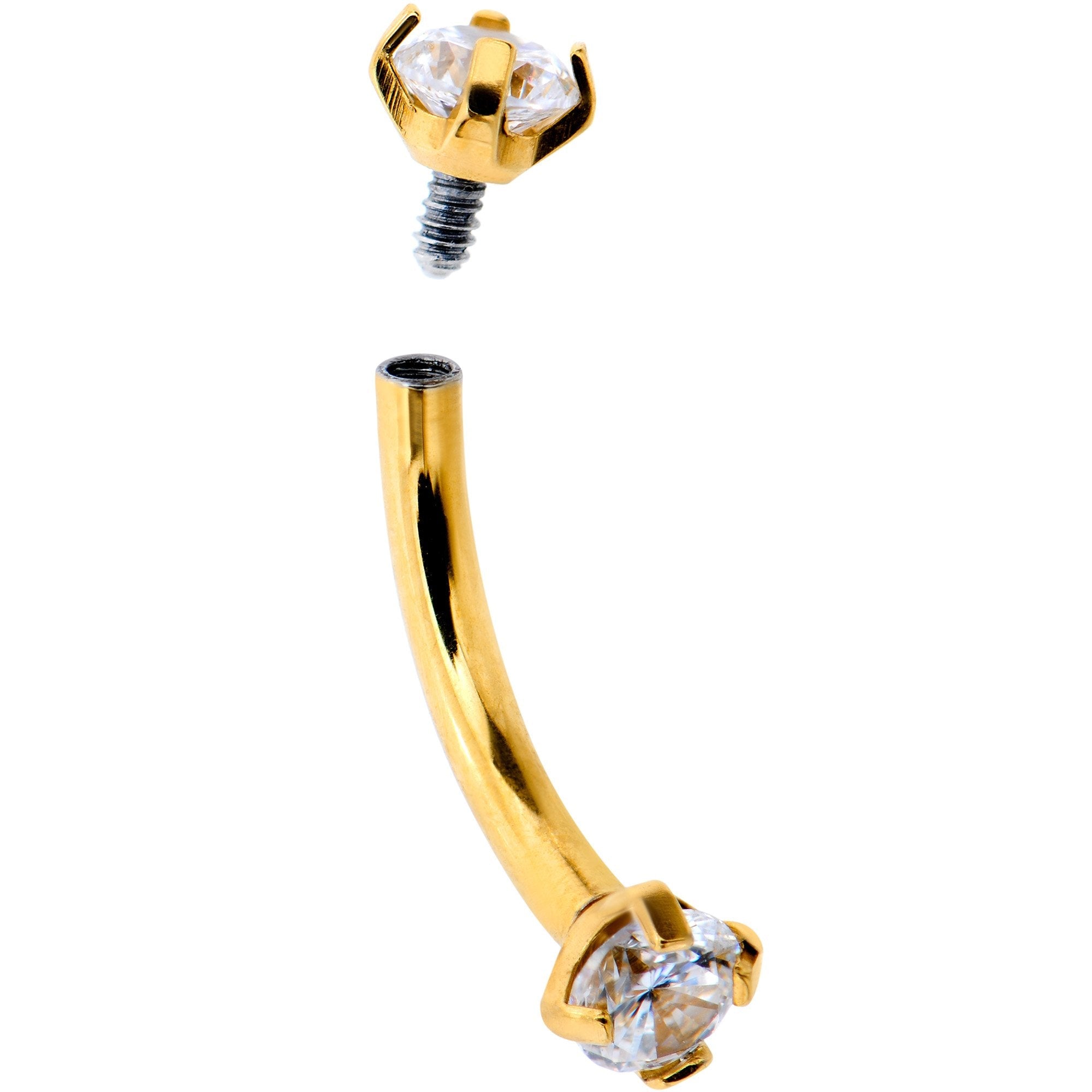 5/16 Clear CZ Gem Gold PVD Bling Bling Curved Eyebrow Ring